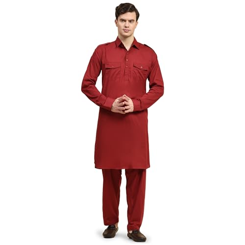 SKAVIJ Men Cotton Pathani Kurta Pajama Set Indian Casual Dress Set