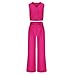 Pant Suits for Women Dressy Casual 2 Piece Work Sets Sleeveless Button Blazer Vest Crop Tank Top and Wide Leg Pants Hot Pink