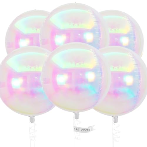 Image of PartyWoo Iridescent Foil Balloons 6pcs Large Round Giant Jumbo 4D Balloons