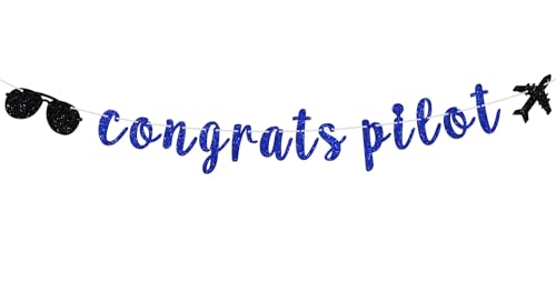 Congrats Pilot Banner, Congrats Grad/Future Pilot/Airplane Graduation Sign, Class of 2026 Future Air Force Graduation Party Decorations Supplies, Blue Glitter