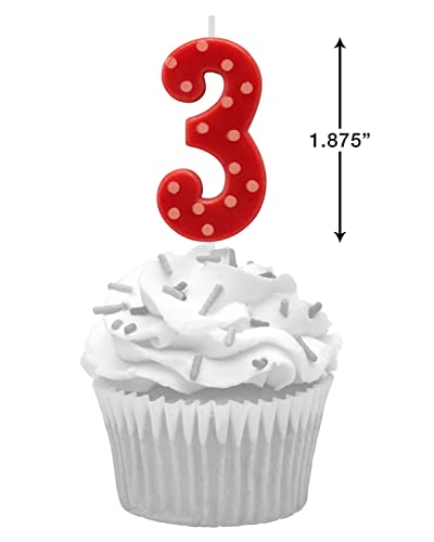Image of Papyrus Number 3 Birthday Candle, Red Polka Dots (1-Count)