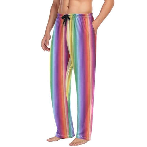 Men’s Colorful Lines Pajama Pants with Pockets, Comfortable Lounge Sleep Bottoms#4034