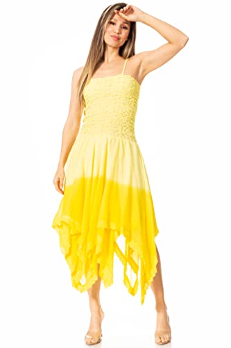 Image of Sakkas Ella Smocked Bodice Spaghetti Strap Double Layered Dress
