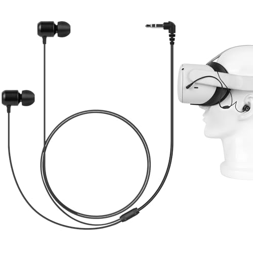 GEEKRIA VR In Ear Kopfhörer Kompatibel mit Meta Q3/Q2/Pico Neo 3/HTC Vive, Kurze Ohrhörer mit S/M/L Größe Ohrstöpsel, 3,5 mm Aux 360 Grad Sound Ohrhörer für Virtual Reality Gaming Headset (Schwarz)