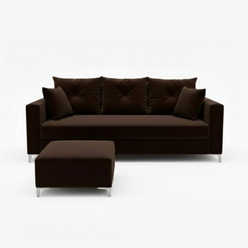 Image of Zora 4 Seater L Shape Sofa Set with Movable Ottomans | Flexible Layout | Rich Velvet Suede Fabric | Silver Legs | Spacious Seating | Modern Sofa for Living Room (Dark Brown)