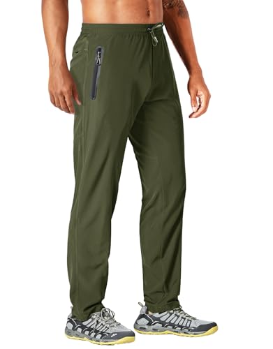 MAGCOMSEN Men's Lightweight Hiking Pants Quick Dry Stretch Running Workout Outdoor Sweatpants Zip Pockets Army Green, 40