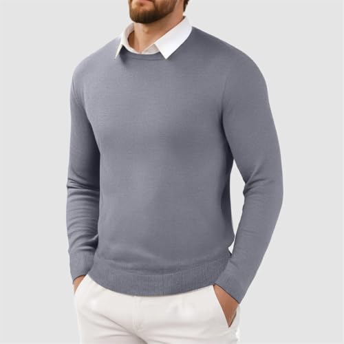 Men Crew Neck Sweater Solid Color Casual Long Sleeve Sweater Pullover Outdoor Casual Top3