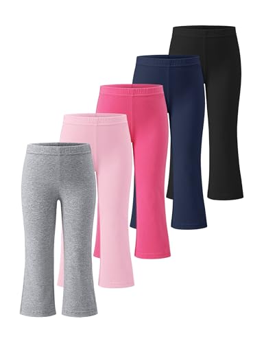 Witwot Toddler Girl Flare Pants Baby Girls Cotton Leggings Bell Bottoms Clothes Black/Navy/Melon Red/Pink/Light Grey 4T