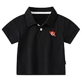 ranrann Baby Shirt Junge Kurzarm Hemd Tee Poloshirt Polohemd mit Streifen Baumwolle Oberteil Einfarbig Kleinkind Kinder Freizeit Casual Sommer Kleidung Schwarz D 104-110/4-5 Jahre