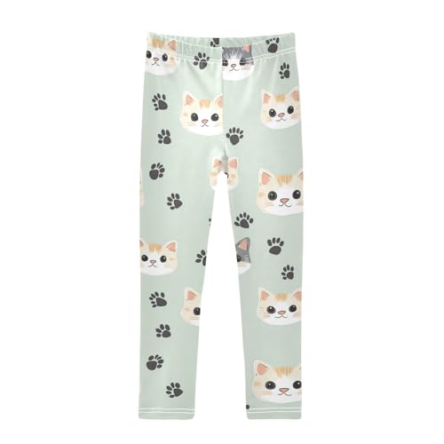 Girls Leggings Cute Cats Paw Print Cyan Kids Length Leggings Pants Athletic Yoga Pants Toddler Tights Trousers 4T
