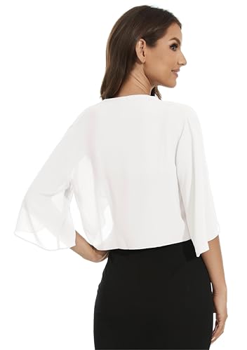 Image of Womens Chiffon 3 /4 Sleeve Shrugs Lightweight Open Front Cropped Cardigan for Dress