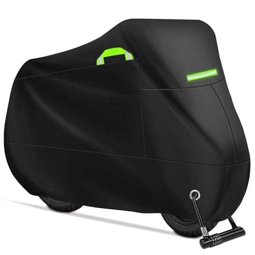 Funda para Moto, Cubierta de Moto Impermeable, Cubierta de la Motocicleta Protectora con Banda Reflectante a Prueba de Sol Agua Lluvia Polvo Nieve Excremento de Pájaro al Aire Libre, 245x105x125cm