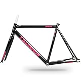 YFGSFWTS 49/52/55/58CM Fixed Gear Bike Frameset 700C C Brake Quick Release 100/120mm Bike Frame Aluminum Alloy Racing Track Bike Frame with Bike Fork(Black D,58cm)