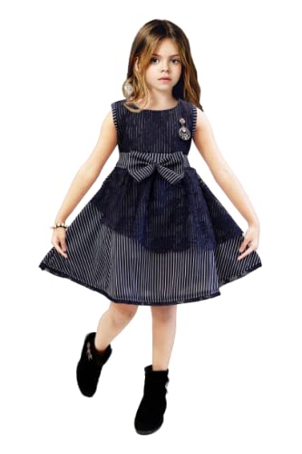 Suvee Cute Fashion Girls Blue Cotton Blend Frock/Dress for Girls | Casual Dress | Cotton Blend Frock