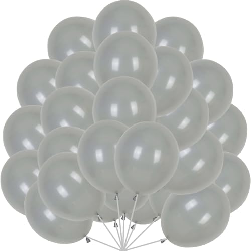 Lot de 60 ballons gris à l'hélium de 30 cm en latex pour anniversaire, mariage, baptême, fiançailles, fête prénatale
