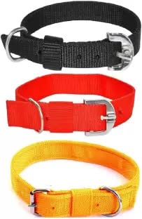 GTL Pets 1 inch Comfortable Collar Belt for Dog in Yellow, Black, Red Color. Combo Collar Dog Everyday Collar (Medium, Yellow, Black, Red)