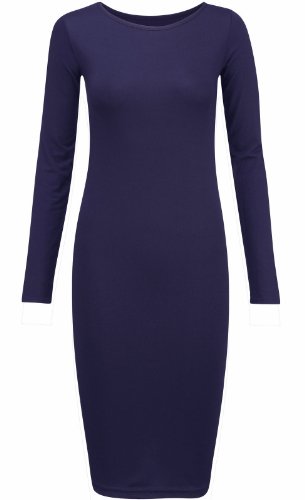 Robe mi-longue en jersey pour femme à manches longues unies - Bleu - X-Large Cover