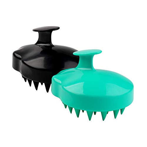 Scalp Massager Shampoo Brush Head Scalp Massager Scrubber, Soft Silicone Bristles for All Hair Types of -Thick or Thin, Short or Long,Men, Women, Kids and Pets , Improve Hair Growth 2PCS (Green&Black)