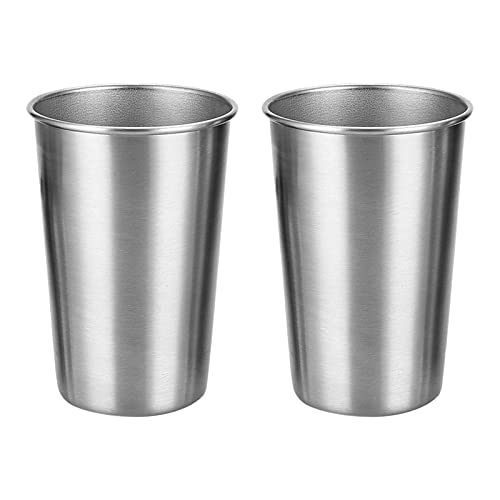 Bncxdc 2Pcs Premium Stainless Steel Cups Reusable Metal Beer Tumbler Mug BPA Free Mug Stackable Pint Drinking Cups Shatterproof Metal Cups for Children and Adults 17oz/500ml Silver