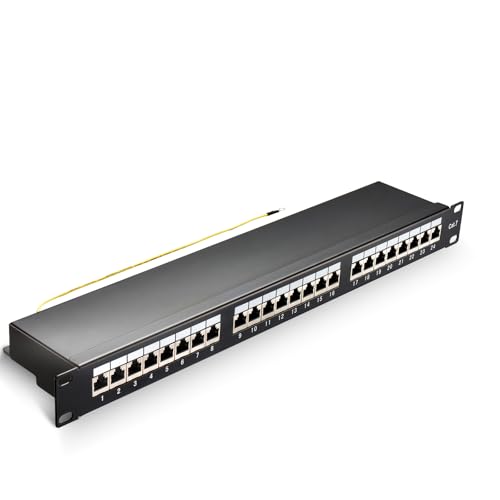 Puiseno Patchpanel Cat 7 24 Port 19-Zoll Patchpanel Keystone Rackeinbau Servermontage RJ45 Geschirmt für Gigabit-Netzwerk-Switch