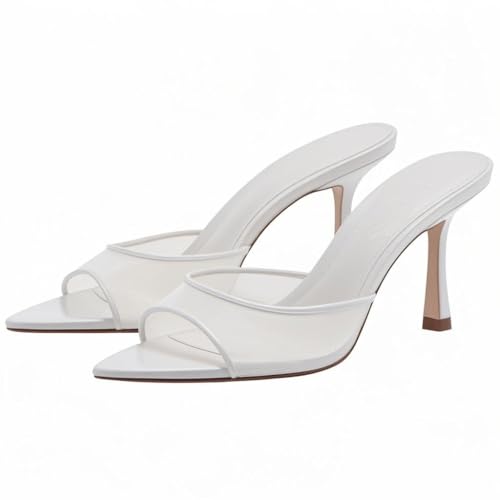 Image of YIYA Women's Open Pointed Peep Toe Mules Kitten Heels Stiletto High Heels Slide Sandals Summer Slip On Backless Dress Spring Summer Pumps Shoes