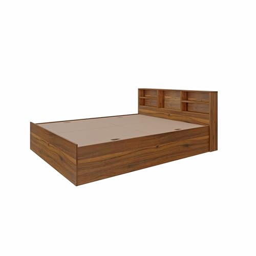 Image of VIKI Utility King Size Bed with Storage (70x80) | Engineered Wood Bed Frame for Bedroom | Modern Box Storage Cot | Brussel Walnut Finish | Free Assembly | 1 Year Warranty
