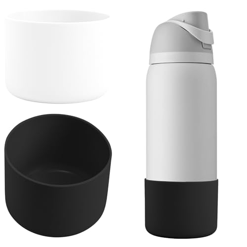 Risipu 2PCS Silicone Water Bottle Boot for Owala 24oz 32oz, Anti-Slip Protective Sleeve Bottom Bumper Protector for Owala Twist & FreeSip & Flip Stainless Steel Water Bottle (Black+White, 24OZ)