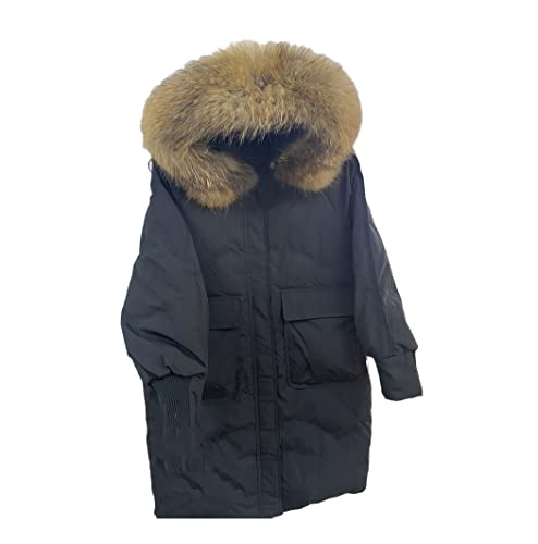 Manteau d'hiver long femme blanc veste chaude à capuche fourrure naturelle noire taille S parka