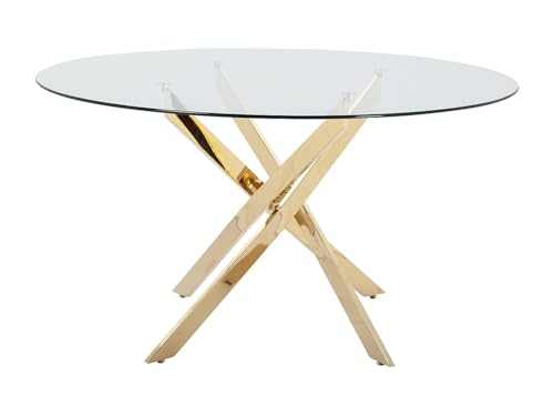 Vente-unique-Table à Manger Ronde 6 Personnes en Verre trempé et métal doré - Transparent - Cosima