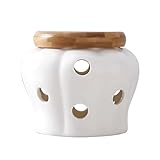 Packool Kleiner Knoblauchbehälter für die Küche, weißes Keramikdesign mit Holzdeckel, ideal für Frische und Feuchtigkeitsschutz, Keramik-Knoblauchbehälter mit Belüftungslöchern