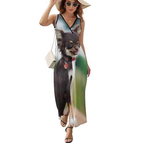 Robe maxi col V décontracté pour femmes : tenue d'été sans manches fluide et légère