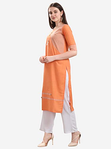 Image of EthnicJunction Women's Cotton Stripted Straight Kurta