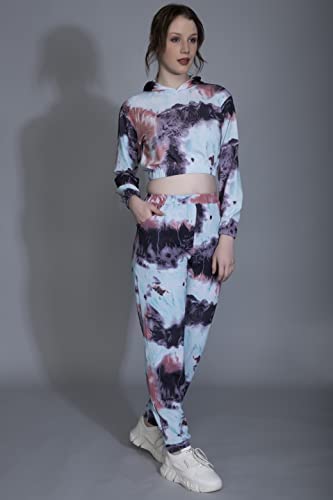 Image of GRECIILOOKS Co-ord Set for Women Stylish | Crop Top Fit Lycra Winter Hoodie set | Woolen Sweatshirts & Hoodies & T-Shirt For Girl | Printed Drawstring Trouser Clothes Hoodie with Pocket