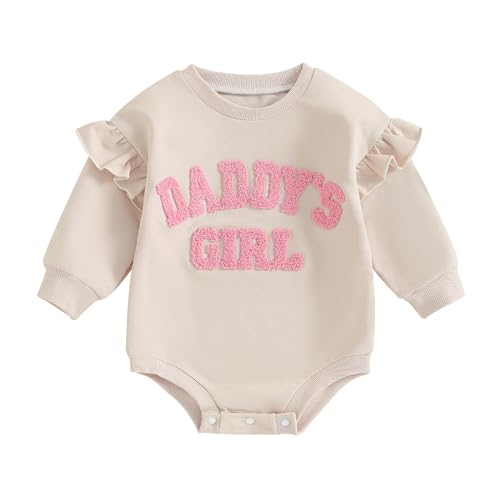 Infant Baby Girls Daddy’s Girl Romper Long Sleeve Letter Embroidery Ruffle Bubble Bodysuit Newborn Fall Winter Clothes