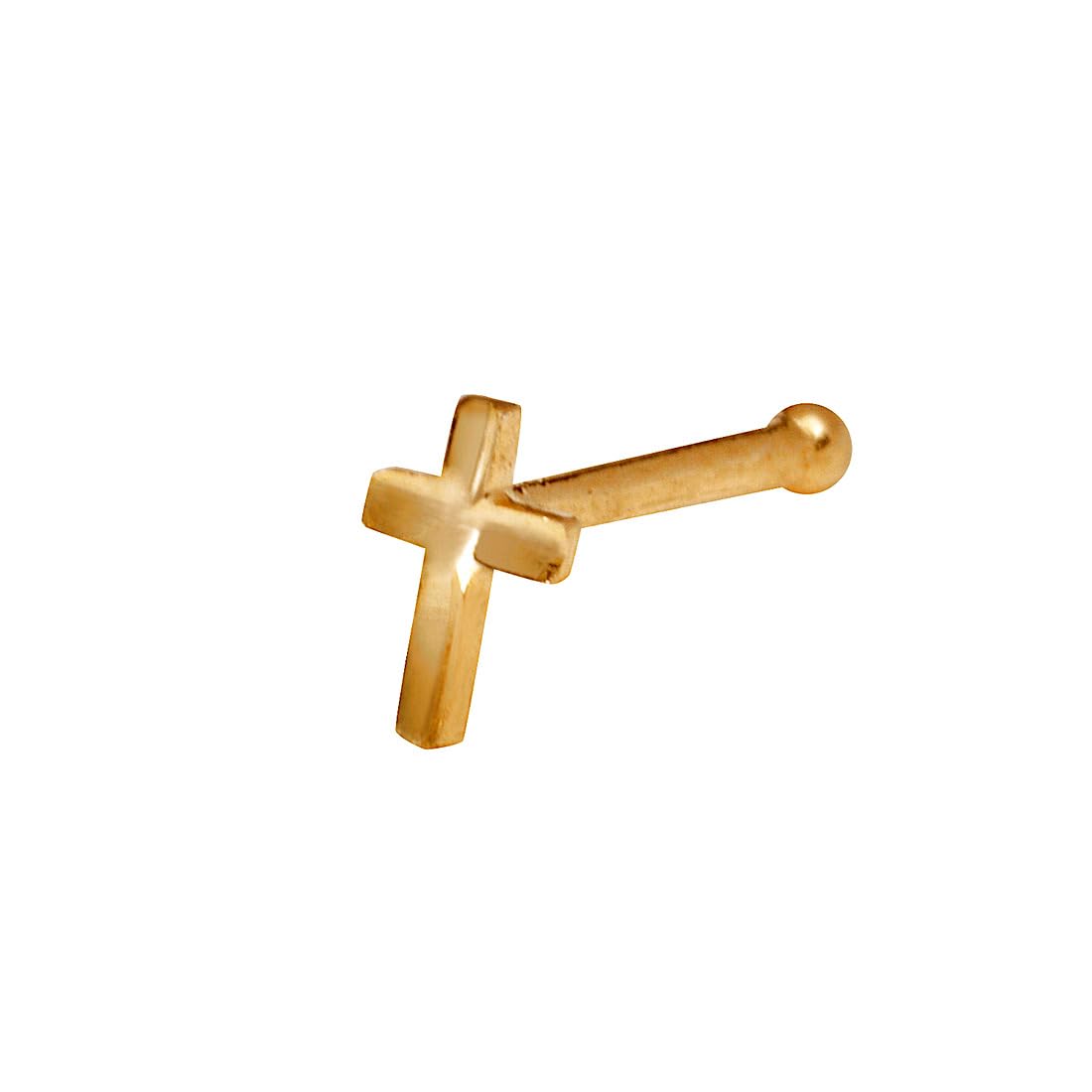 14 Karat Gelbgold Sparkle Cut Religiöser Glaube Kreuz Körper Piercing Schmuck Nase Stud Schmuck Geschenke für Frauen, Gelbgold, Diamant