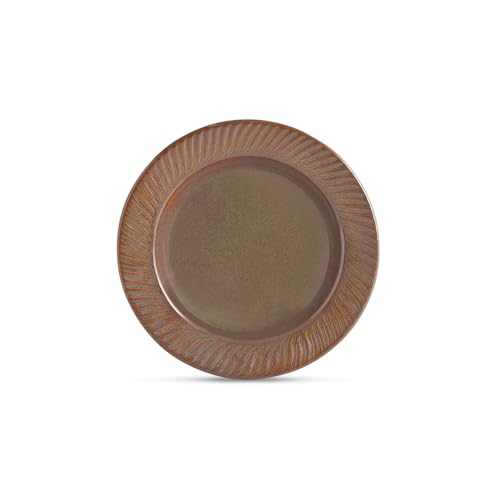Image of ExclusiveLane 'Muddy Glint' Ceramic Pasta Bowl /Plate for Serving (410 ML, Microwave Safe, Hand-Embossed) | Snack Serving Plate for Kitchen Serving Plate for Snacks