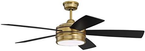 Craftmade BRX52SB5 Braxton Dual Mount 52" Ceiling Fan with LED Light and Remote Control, 5 Blades, Satin Brass