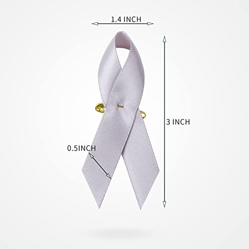 Image of 100 Pieces Grey Satin Awareness Ribbons with Safety Pins 1.4 x 3 inch