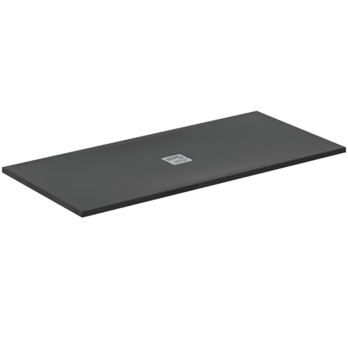 Ideal Standard - Ultra Flat S+, Plato de ducha rectangular ultrafino de resina efecto piedra, 170 x 80 cm, Ideal Solid, desagüe central, negro