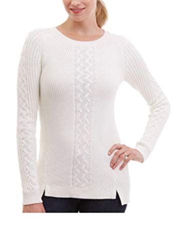 Nautica Womens Single Cable Knit Tunic Sweater (Medium, White)