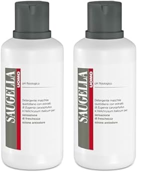 Saugella Uomo, Detergente Intimo e Corpo Rivitalizzante, Antiodore, Con Estratti di Elicriso e Chiodi di Garofano per un Uso Quotidiano nel Rispetto del pH Fisiologico, 750 ml (Confezione da 2)