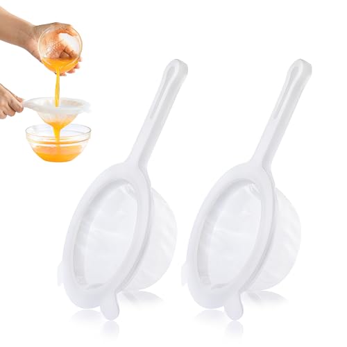 VRUIFA 2PCS Plastic Fine Mesh Strainer, Nylon Ultra Strainer for Juice,Yogurt, Coffee, Honey, Milk, Flour, Kefir, Nut Milk with Handle (120+200Mesh)