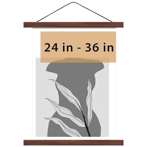 Image of HONKKI Magnetic Poster Hanger Frame for 24x36 24x30 24x32 Movie Music Posters Wall Art,Walnut Wood Picture Frames for Canvas Diamond Map Decor, Living Room Calendar Banner Tapestry Photo Hanging Stand
