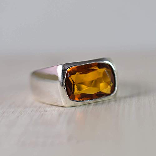 citrine ring, 925 sterling silver, citrine man's ring, deep yellow citrine, gemstone ring, faceted cut gemstone ring, father's day gift ring, anniversary gift ring, gift able ring, bachelor party ring