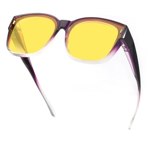 Myiaur Night Vision Driving Glasses Fit Over Glasses for Women - Polarized Anti-Glare Nighttime Yellow Lens