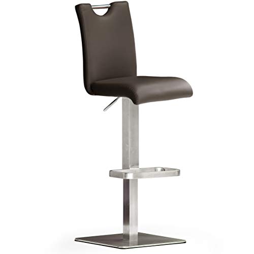 Robas Lund Barhocker Braun Leder mit Lehne Barstuhl drehbar 180 Grad, Hocker höhenverstellbar, BAR.DO