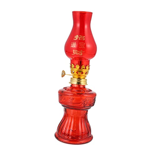 GOOHOCHY 1 Pieza lámpara de kerosene lampara escritorio lampara de mesa interior lámpara de linterna de aceite rojo luz de aceite roja de estilo chino lámpara de queroseno de boda aleación