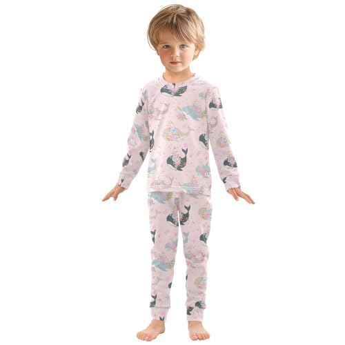 ALAZA Whale Rose Flower Floral Pajamas Long Sleeve Sleepwear 2-Piece Pajama Set3