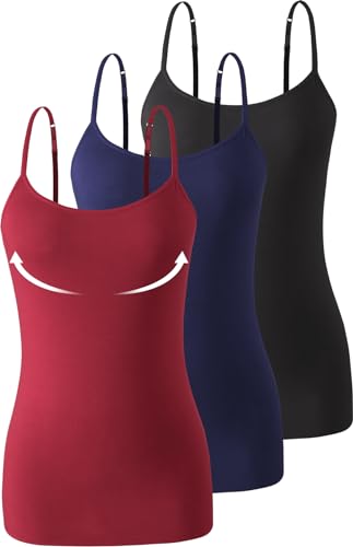 3-Pack Womens Camisole with Shelf Bra Adjustable Spaghetti Strap Cami Cotton Undershirt Tanks