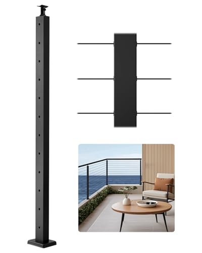 VEVOR Level Drilled Cable Railing Post, 12 Holes, 42x2x2 Inches Stainless Steel Cable Railing System Kit for Indoor Outdoor Deck Balcony, 1 Pack, Black, Product ID 1JZLGZXHS106AWJO6001V0